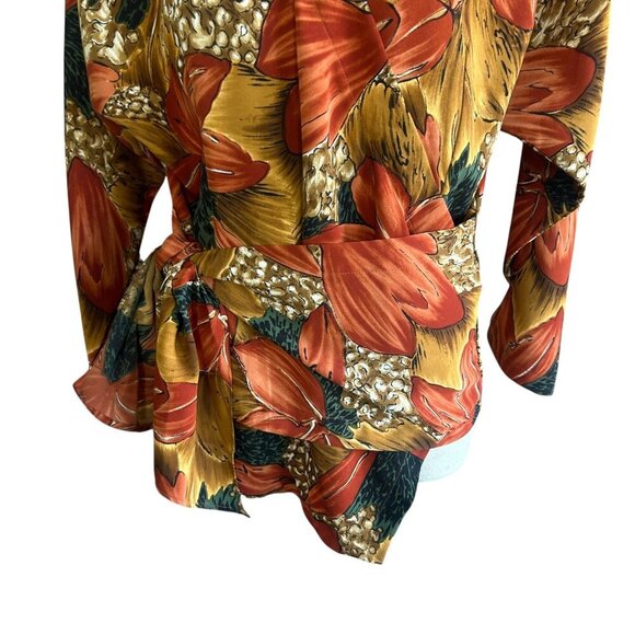 Vintage 80s Autumn Print Wrap Blouse Top - Picture 5 of 11